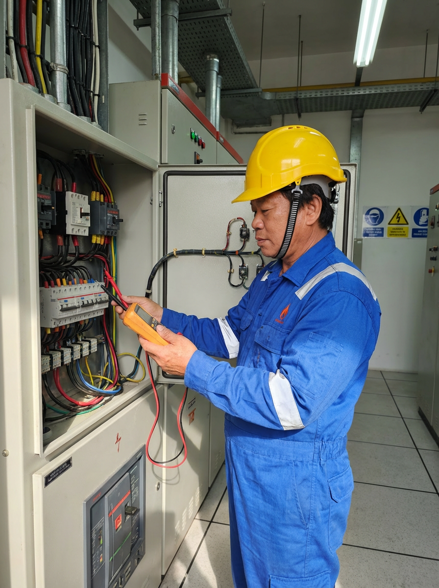 On-site electrical repair work in progress